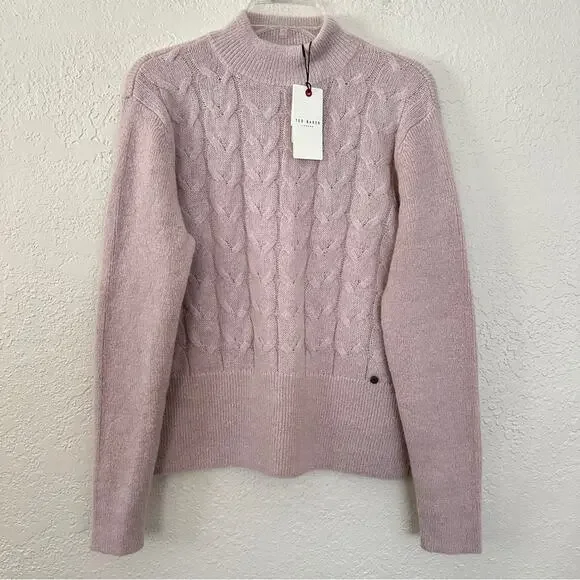 NWT Ted Baker Veolaa Cable Knit Wool Mohair Dusty Pink Sweater 4 US 10 - Picture 2 of 7